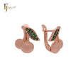 Little cherries with emerald green leave Rose Gold Child Earrings