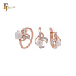 Pearl of flying flower of white CZs Rose Gold two tone Jewelry Set with Rings