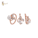 Pearl of flying flower of white CZs Rose Gold two tone Jewelry Set with Rings