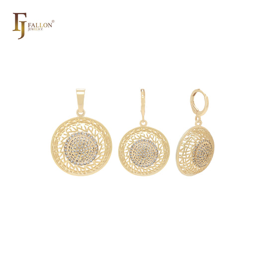 Circle white czs cluster 14K Gold Jewelry Set with Pendant