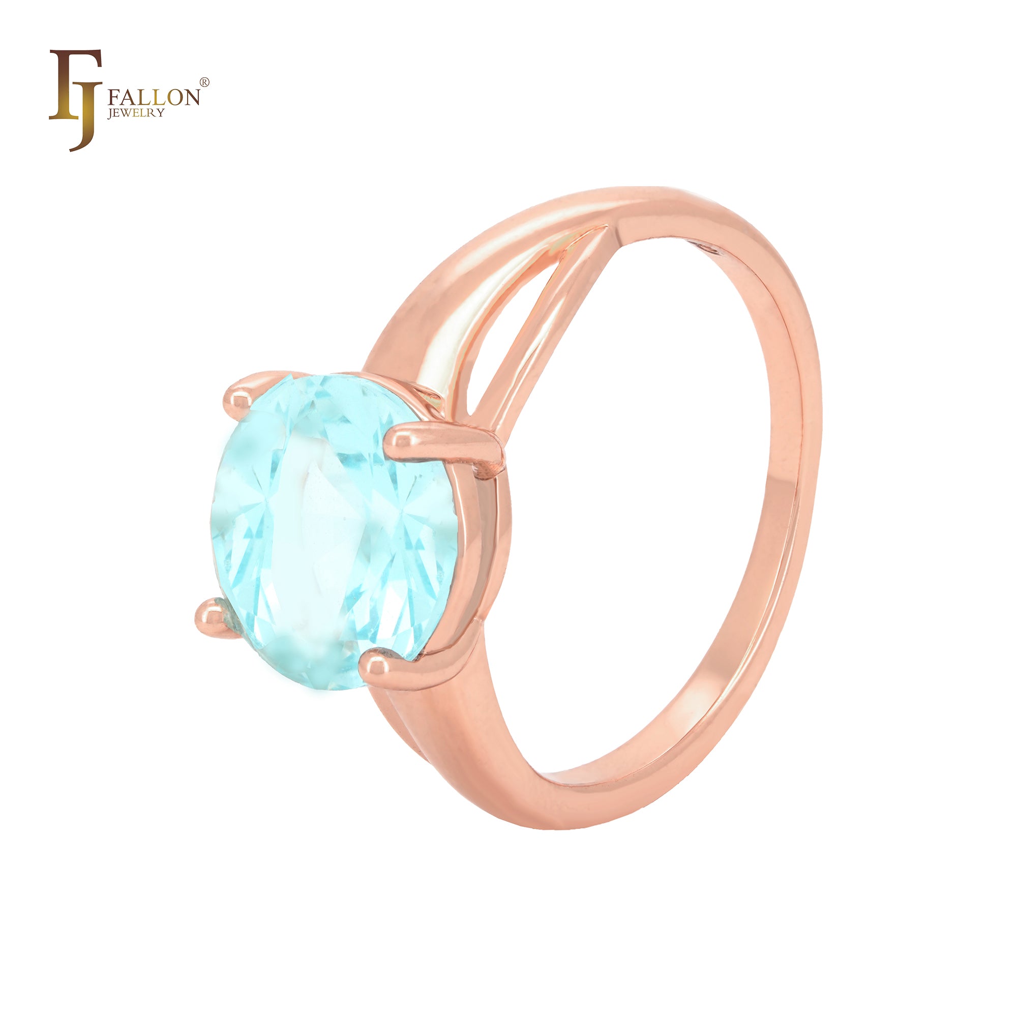 Big Solitaire Lake Blue CZ Rose Gold Engagement Rings