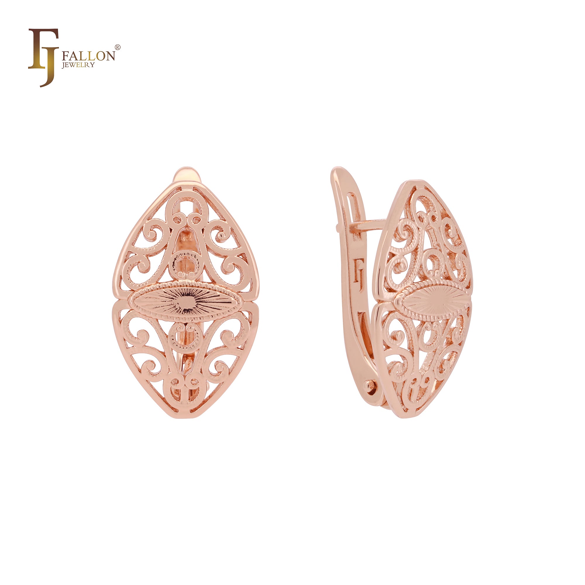 Great sunburst oval filigree Rose Gold Clip-On Earrings