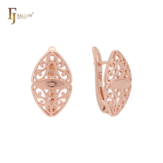 Great sunburst oval filigree Rose Gold Clip-On Earrings