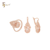 Pineapple cluster white CZs 14K Gold, Rose Gold Jewelry Set with rings