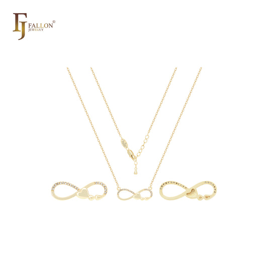 Infinity with heart of white CZs 14K Gold Necklace