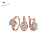 Solitaire Orange CZs with leaves of white CZ Rose Gold two tone Jewelry Set with Rings