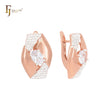 Oval hexagon with solitaire white CZ with Paved white Czs Rose Gold two tone Clip-On Earrings