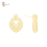 Peacock drop feather shaped 14K Gold, Rose Gold, White Gold Stud Earrings