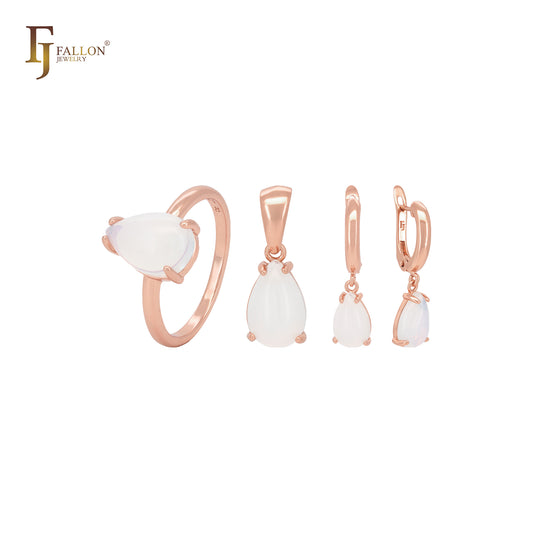 Solitaire white clawed CZ Rose Gold Jewelry Set with Pendant and Rings