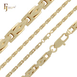 Lock and rhombus hammered fancy link 14K Gold Chains