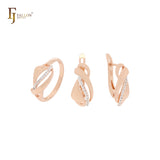 Elegant interlocking ribbons with white CZs Rose Gold Jewelry Set with Rings