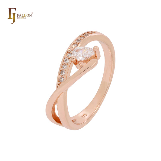 Elegant double band solitaire white CZ Rose Gold Rings