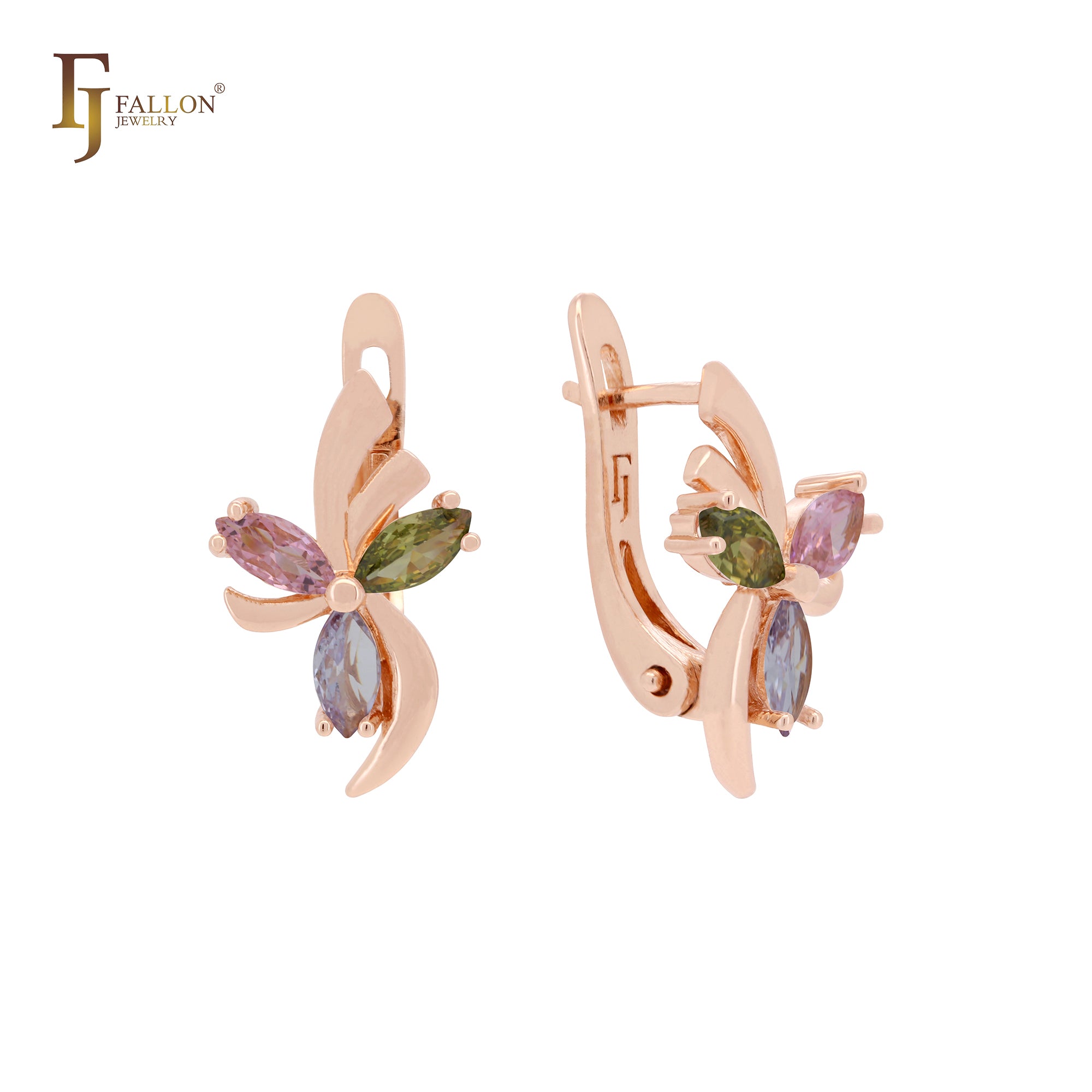 Flower of butterfly white CZs Rose Gold Clip-On Earrings