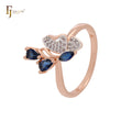 Cluster white CZs butterfly with deep blue czs Rose Gold two tone Fashion Rings