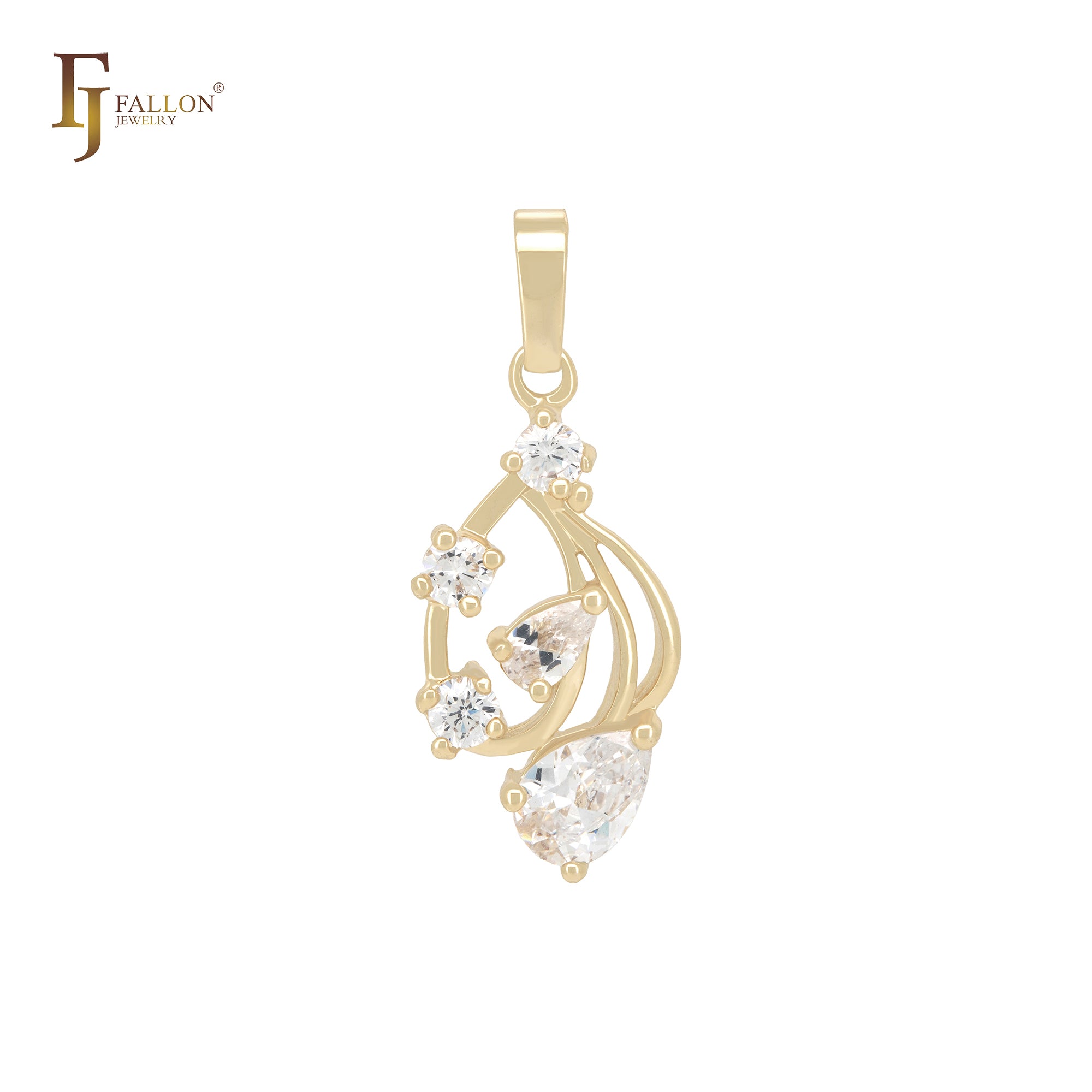 Wonderful cluster white CZs dancing 14K Gold Pendant