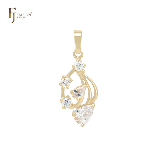 Wonderful cluster white CZs dancing 14K Gold Pendant