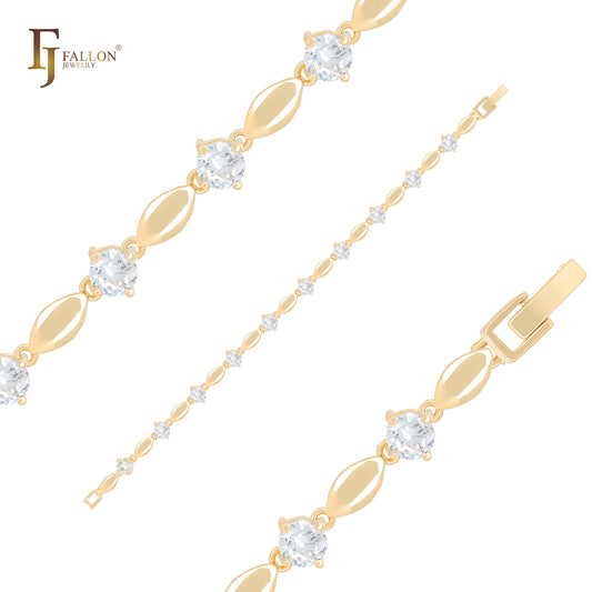 Oval beads mixed white CZs 14K Gold fancy link Bracelets