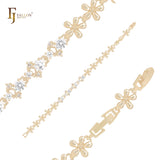 Flower mixed white CZs cluster 14K Gold Bracelets