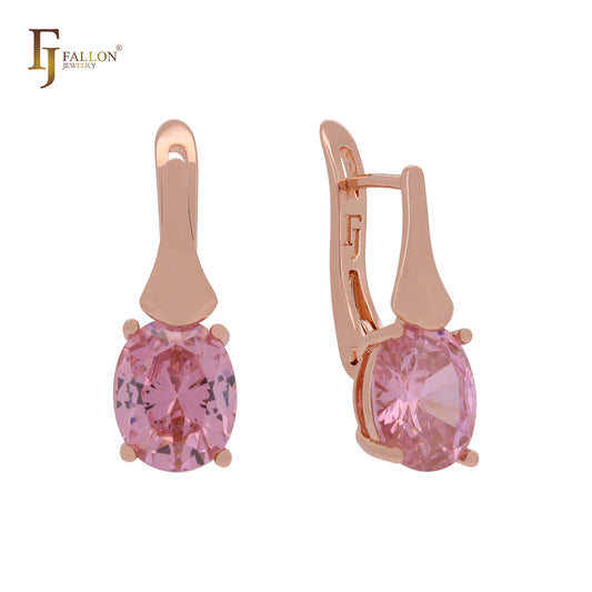 Four claws solitaire oval pink CZ Rose Gold Clip-On Earrings