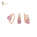 Flora oval cut pink cz solitaire Rose Gold two tone Jewelry Set with Rings