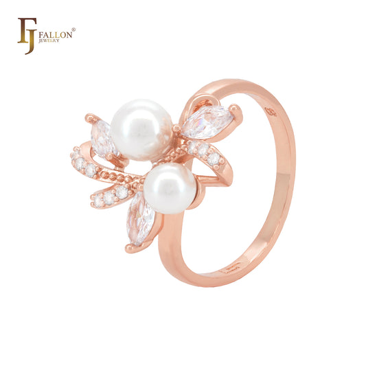 Luxurious pearls and white CZs Rose Gold Fashion Rings