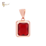 Big red squared CZ solitaire 585 Rose Gold Solitaire Pendant