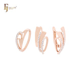 Ribbons twisted with white CZs Rose Gold two tone Jewelry Set with Rings