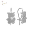 Little bear with white CZ White Gold wire hook child earrings