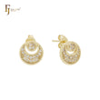 Petit tiny Rounded moon shape cluster white CZs 14K Gold stud earrings