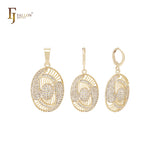 Oval filigree of white czs 14K Gold Jewelry Set with Pendant