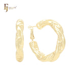 Twisted tube irregular Greek Key shaped 14K Gold, Rose Gold, White Gold Hoop Earrings