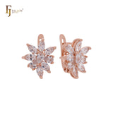 Cluster luxurious flower of marquise white or blue CZs sparkling Rose Gold Clip-On Earrings