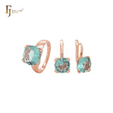 Elegant minimalism rounded solitaire clawed apple green CZ Rose Gold Jewelry Set with Rings