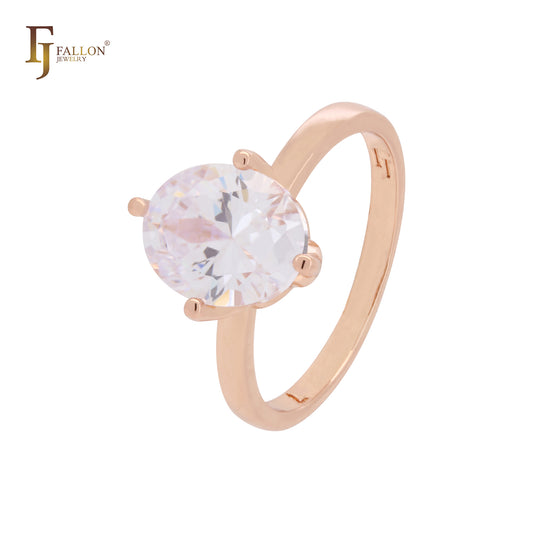 Big Solitaire Oval cut white CZ Rose Gold Fashion Rings