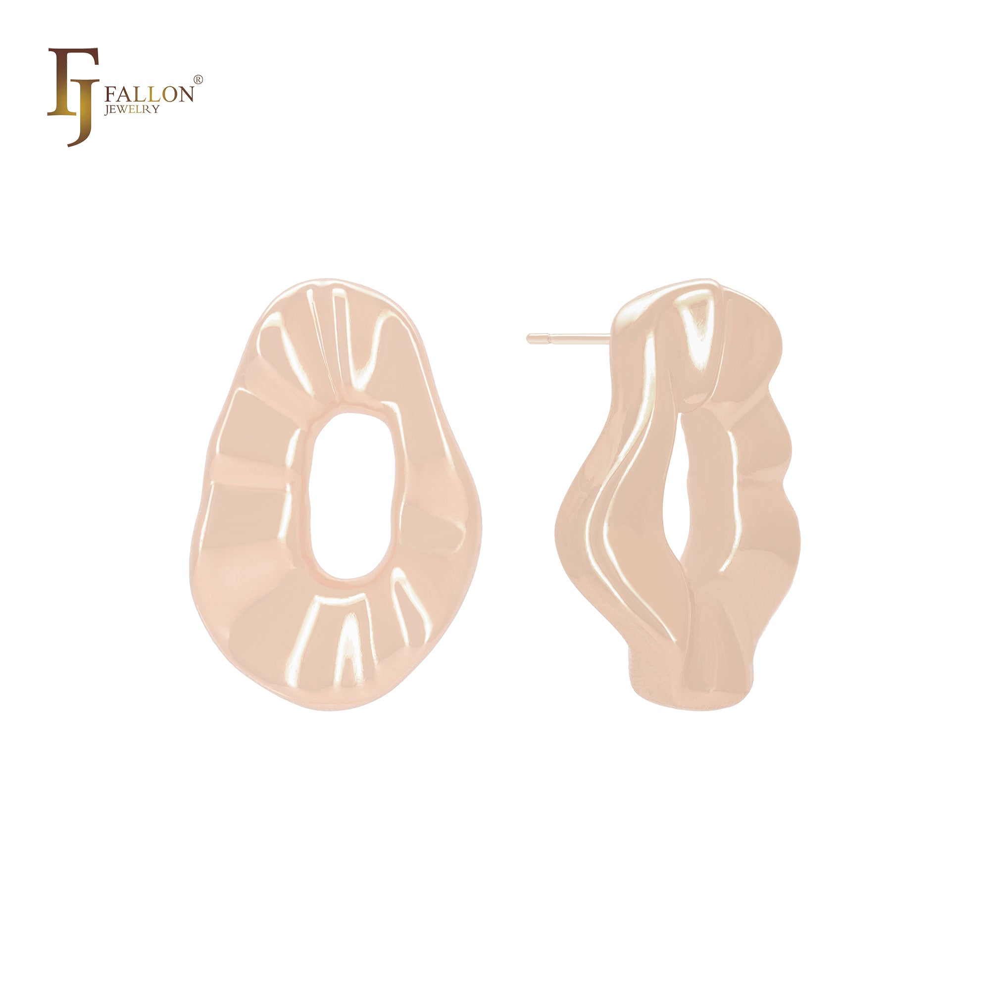 Irregular hollow circle shaped 14K Gold, Rose Gold, White Gold Stud Earrings