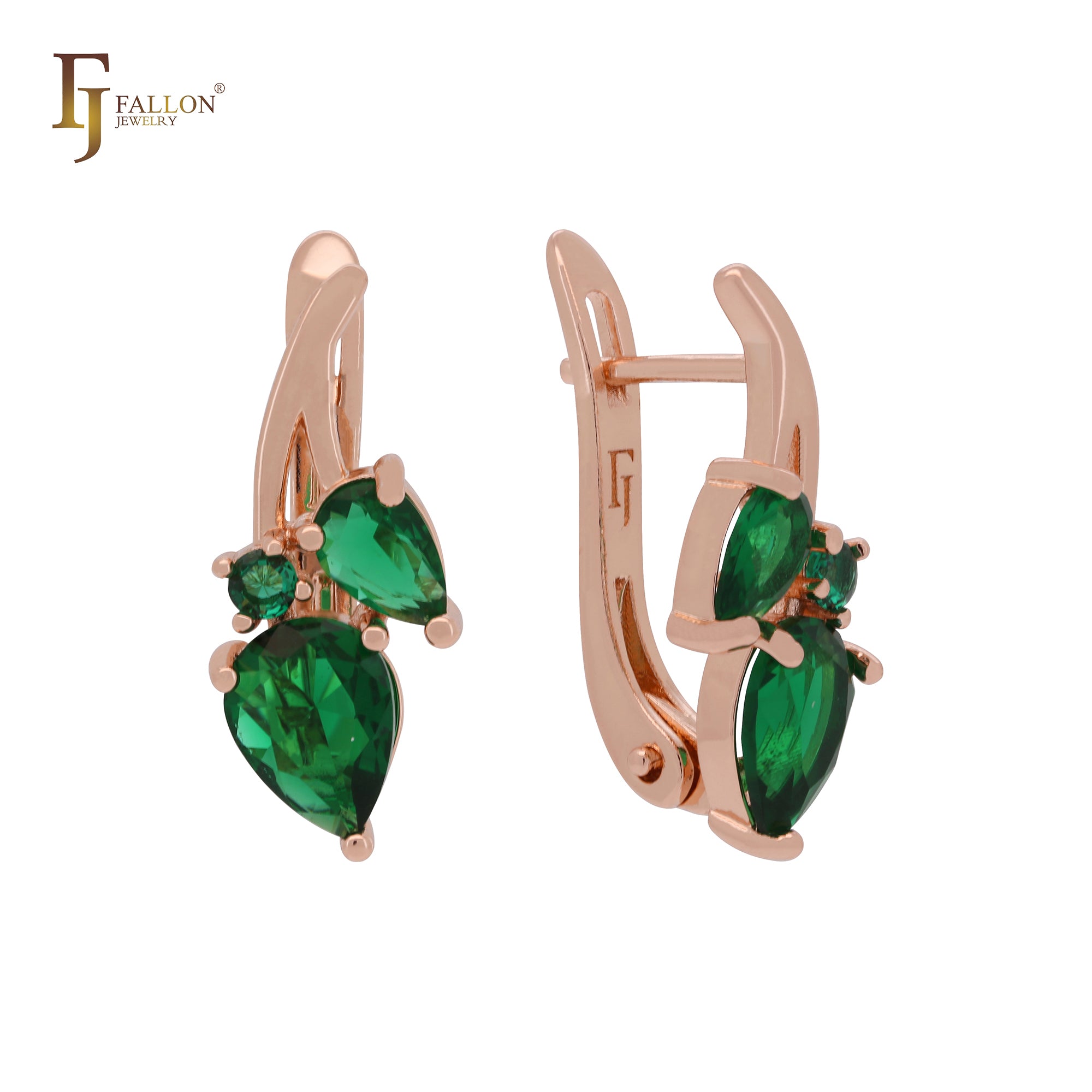 Branches of cluster emerald green CZs Rose Gold Clip-On Earrings