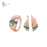 Luxurious white and green CZs cluster Rose Gold Jewelry Set