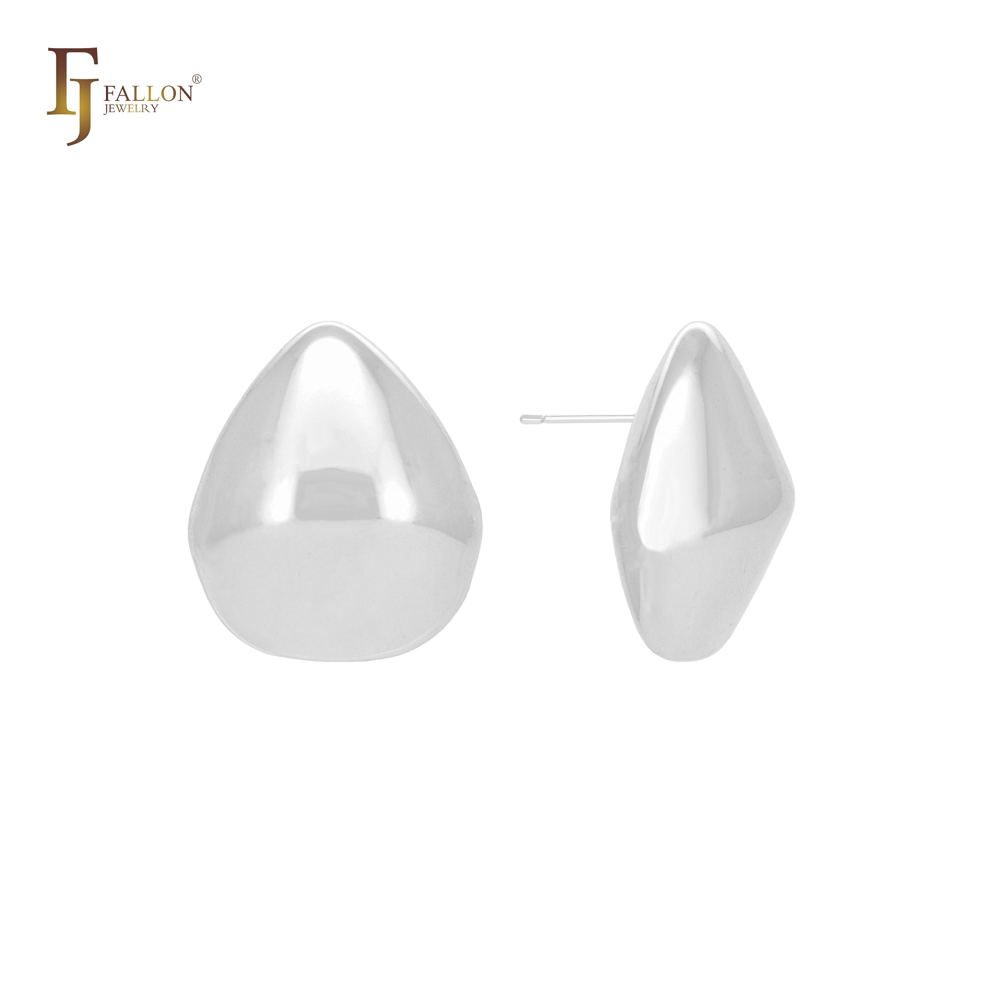 Glossy rhombus shaped 14K Gold, Rose Gold, White Gold Stud Earrings