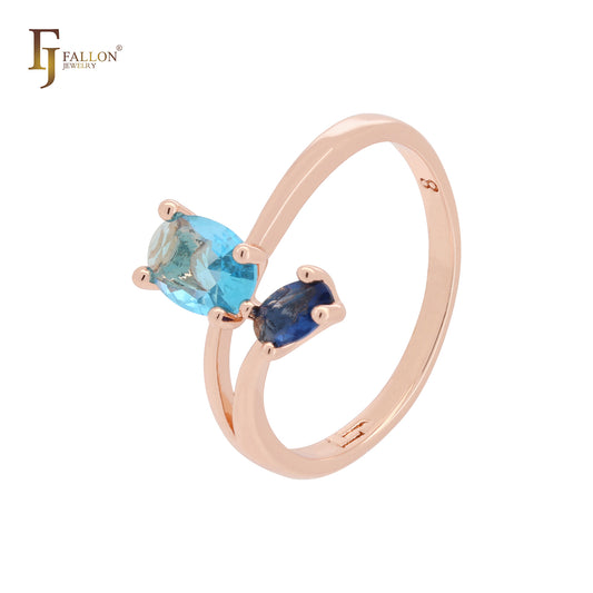 Mixed cluster blue CZs branches blooming Rose Gold Fashion Rings
