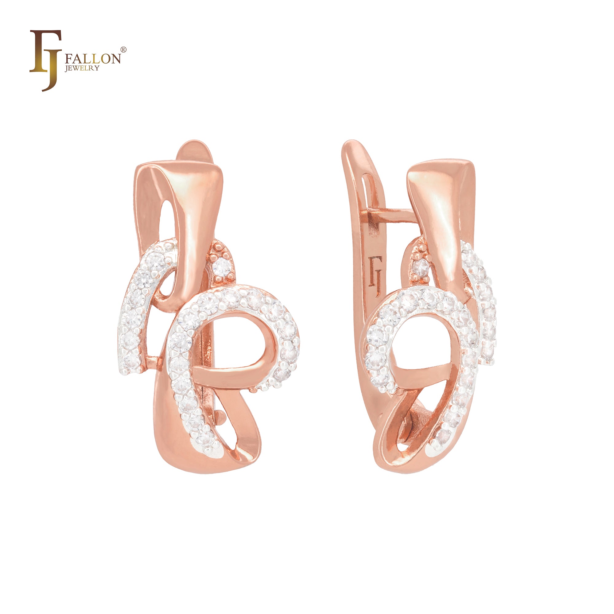 Interlocking wires of white CZs Rose Gold Clip-On Earrings