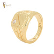 Single white CZ signet 14K Gold Men's Rings