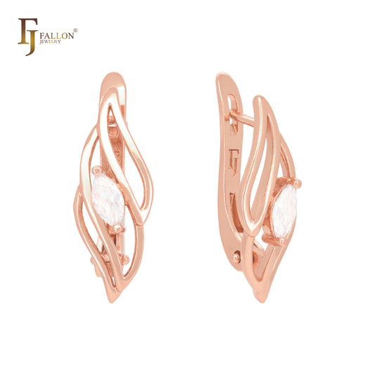 Marquise flames with white CZ Rose Gold Clip-On Earrings