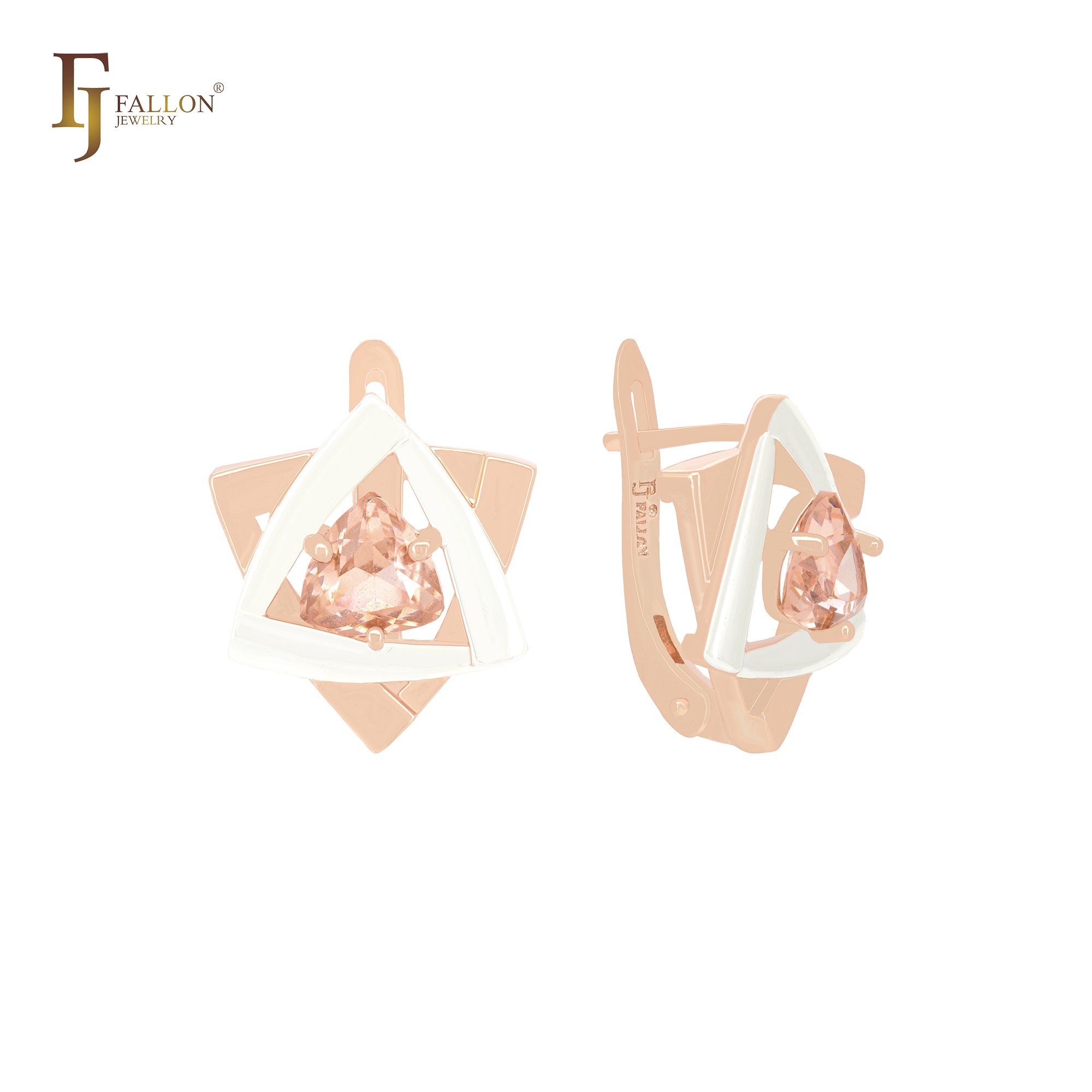 Double triangular shaped solitaire CZ Rose Gold two tone Clip-On Earrings