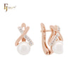 Interlocking white CZs pearl Rose Gold two tone Clip-On Earrings