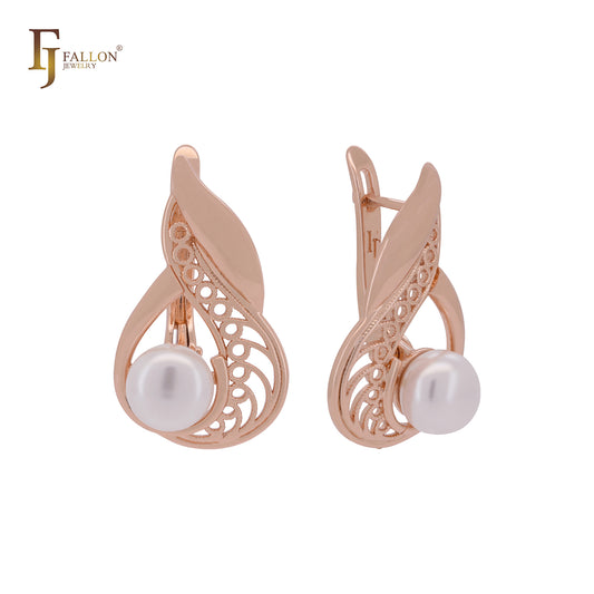 Great filigree clawed pearl Rose Gold Clip-On Earrings