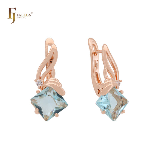 Asscher Cut Lake Blue Ribbon Rose Gold Clip-On Earrings