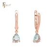 Solitaire apple green drop CZ Rose Gold Clip-On Earrings