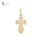 Orthodox glossy flower armed crucifix 14K Gold Cross Pendant