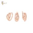 Geometric triple row white CZs Rose Gold Jewelry Set with Rings