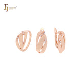 Geometric triple row white CZs Rose Gold Jewelry Set with Rings